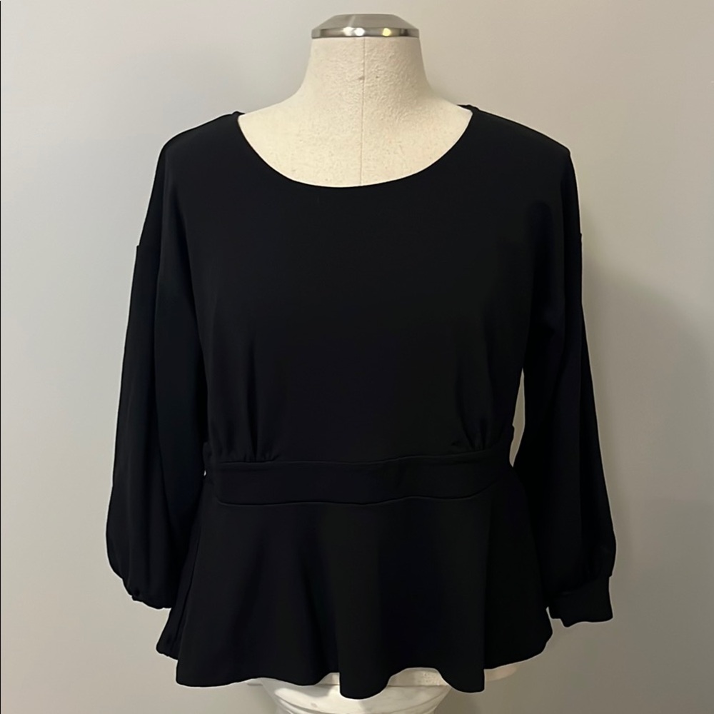 Eloquii Black Peplum Blouse with Flutter Sleeves